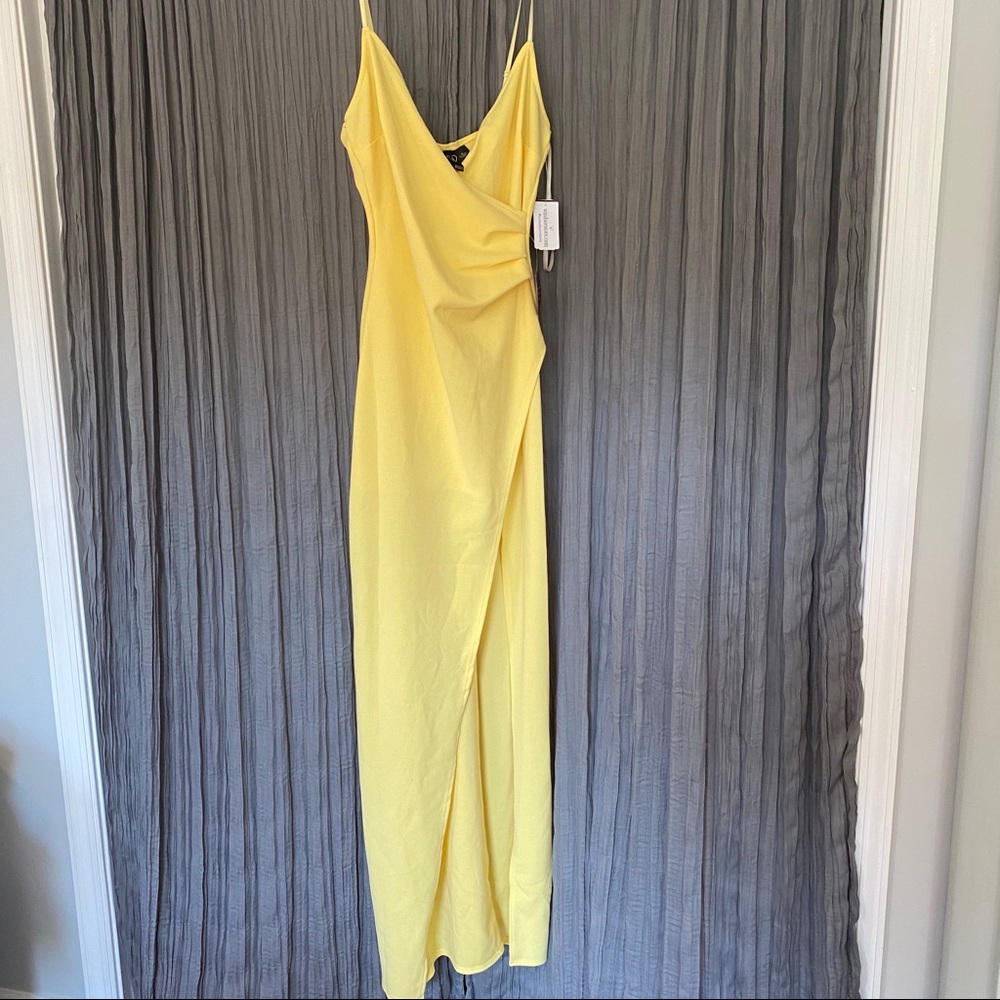 WINDSOR OLENA WRAP SKIRT CREPE DRESS YELLOW SMALL
